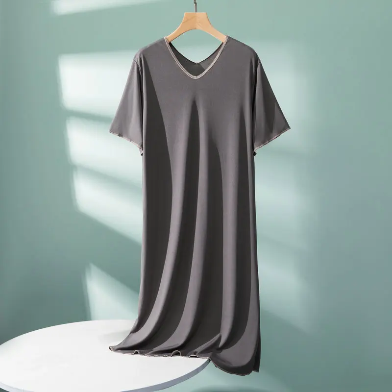 2026 New Modal Double V-Neck Nightdress Women's Large Size Housewear Short Sleeve Long Dress Casual Ladies Sleepwear Nightgowns
