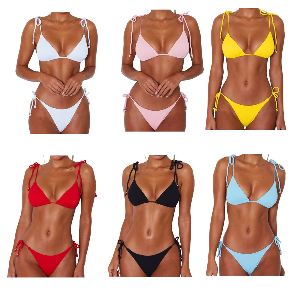 2pcs/set Bikini Breathable Skin Friendly Swimwear Portable Swimming Suit Lightweight Padded Beach Wear Outdoor Red