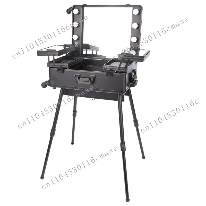 New 24-inch LED Cosmetic Case with Lamp, Professional Tie Rod Removable Universal Wheel Tie Rod Cosmetic Case with Bracket