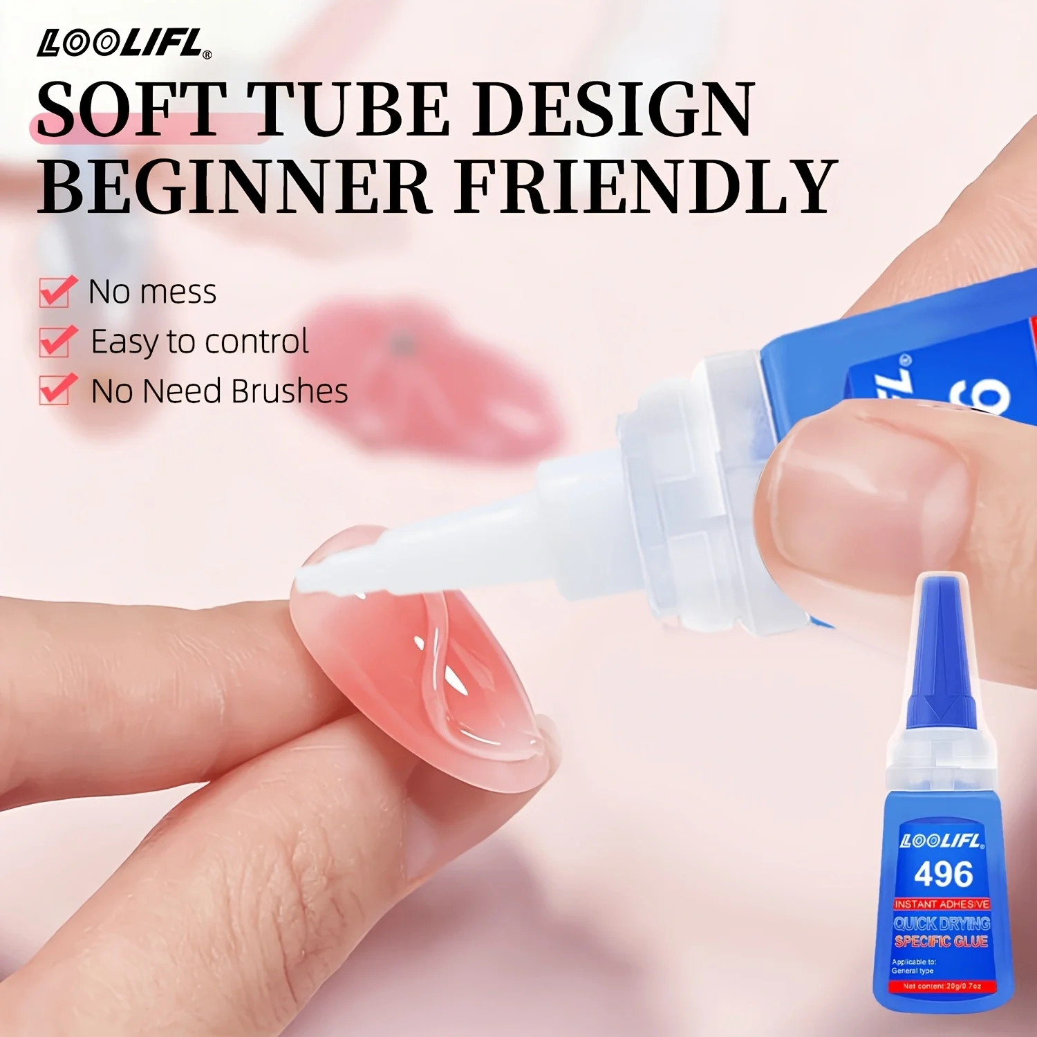 Loolifl-20G Super Strong Nail Glue, Suitable for False Nail Tips, Acrylic Nails, Press-On Nails, and Fake Nail Art Decorations, Transparent and Bubble-Free, Long-Lasting Adhesive for 30 Days, No Need for Light Exposure