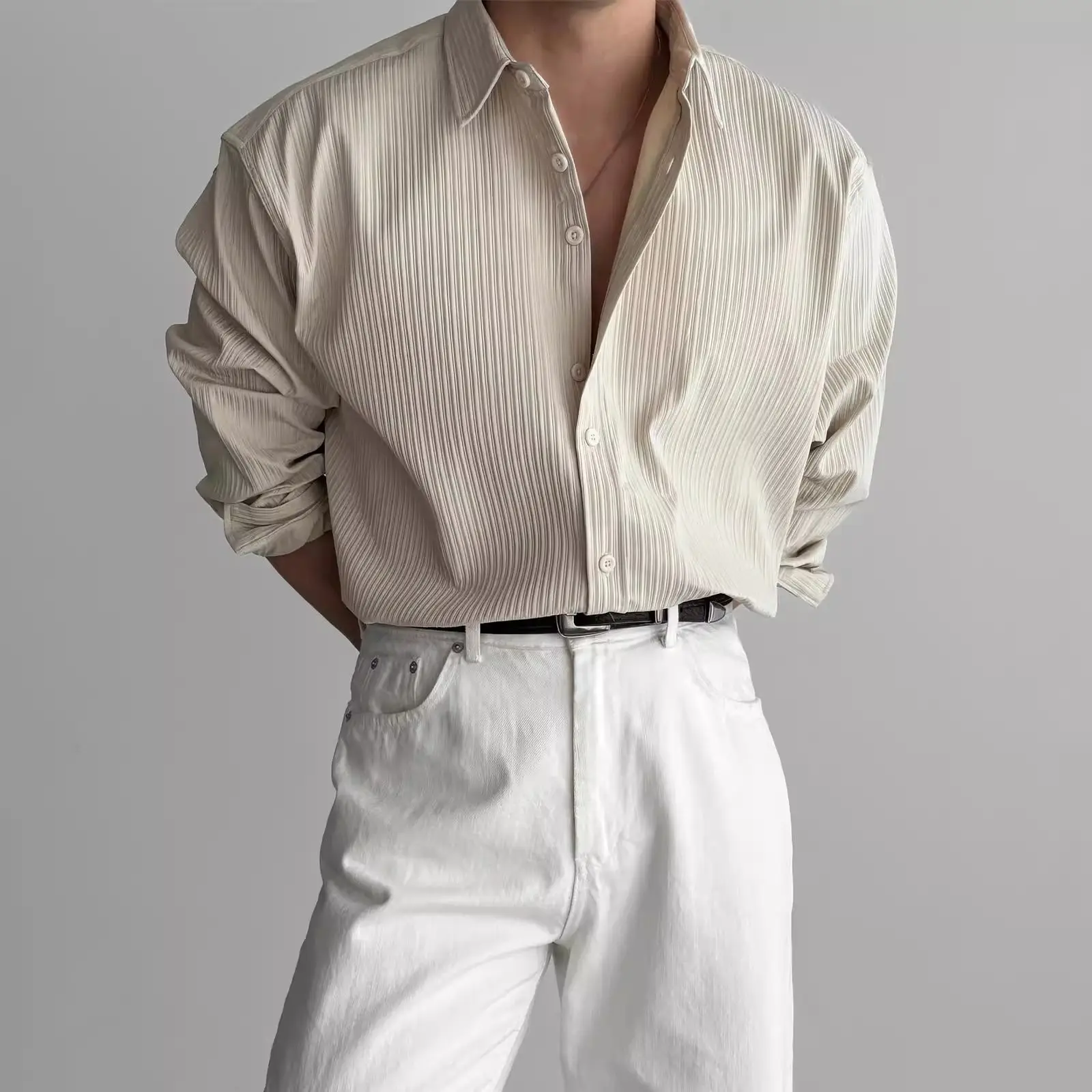 Korean style summer trend striped loose shirt 2025 style no-iron urban light mature style jacket