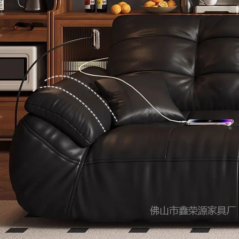 Italian Simple Leather Sofa for Living Room Small Apartment Straight Row Three Seater First Layer Cowhide Light Luxury Design