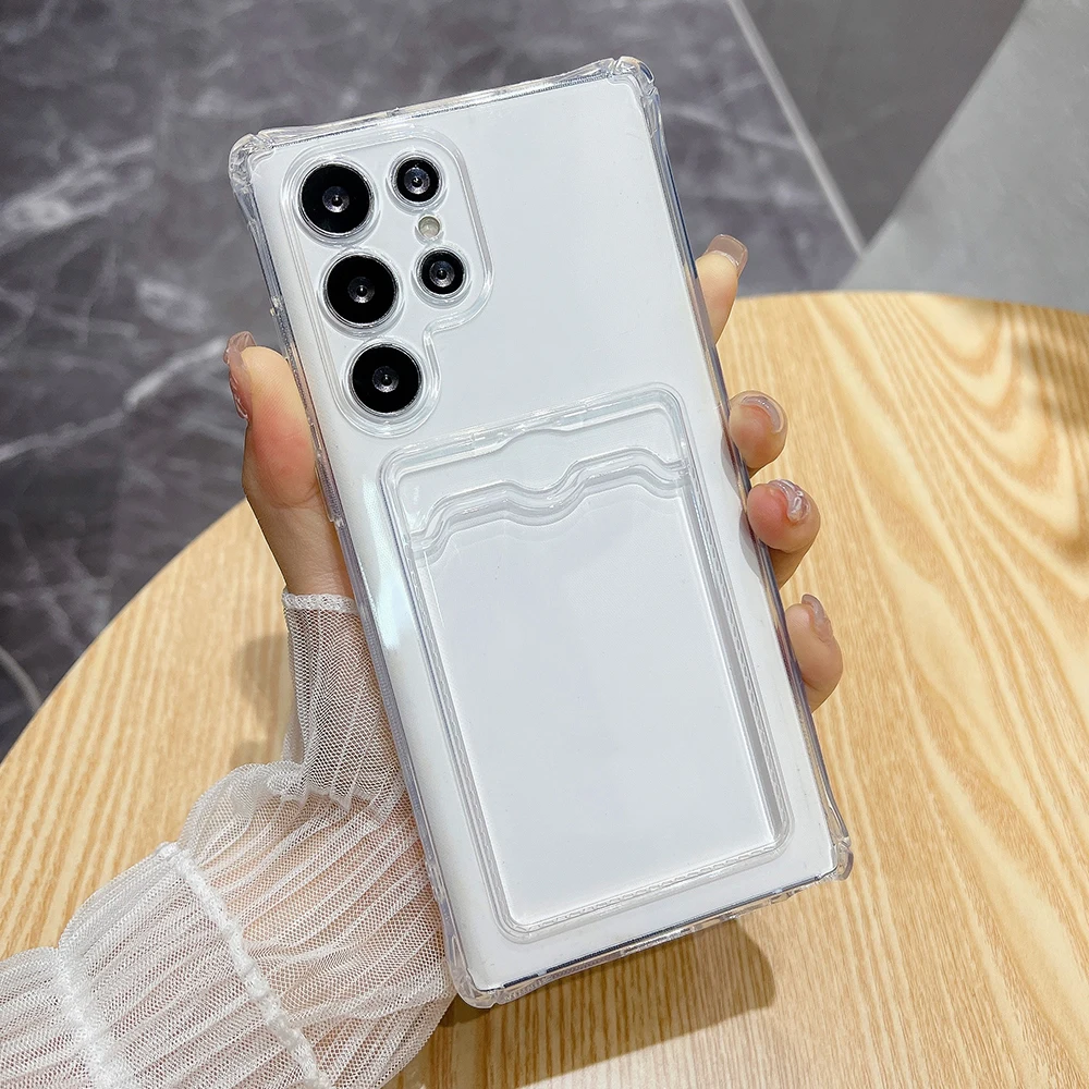 Card Slot Bag Holder Clear Phone Case For Samsung Galaxy A57 A17 A37 A07 A56 A55 5g A36 A35 A16 Soft Silicone Shockproof Cover