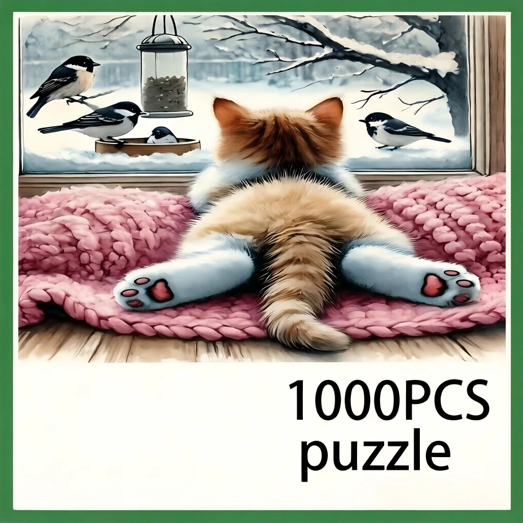 Cute Cat Jigsaw Puzzle - Adorable Kitten & Bird Scene,Starry Night Cat, Funny Toilet Cat, Whimsical Art Puzzle for Adults & Kids