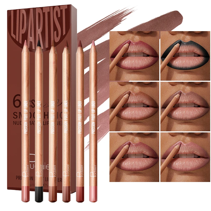 6pc Long Lasting Brown Matte Lip Liners Gift Set, Assorted Shades, Smooth Contouring, Easy To Apply Lip Pencils For Perfect Lips