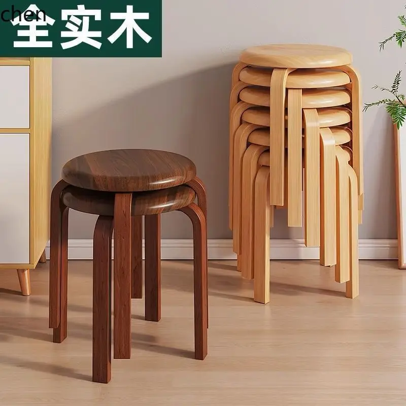 YFY Solid Wood Dining Table  Home Living Room Space-Saving   Stackable Round  New Chinese Style Dining