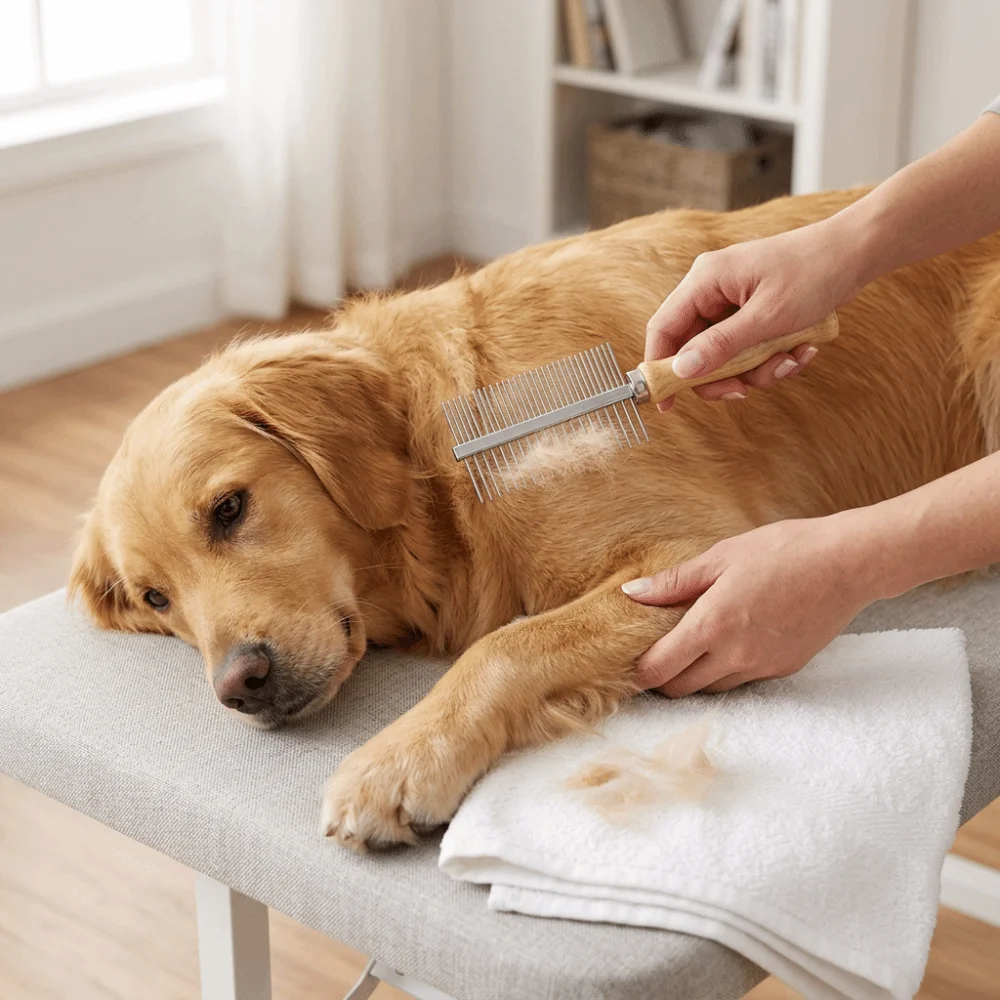 Wood Grip Pet Grooming Comb Metal Teeth Smooth Surface Double Sided Pet Comb Standard Size Dual Tooth Wooden Handle Pet Comb