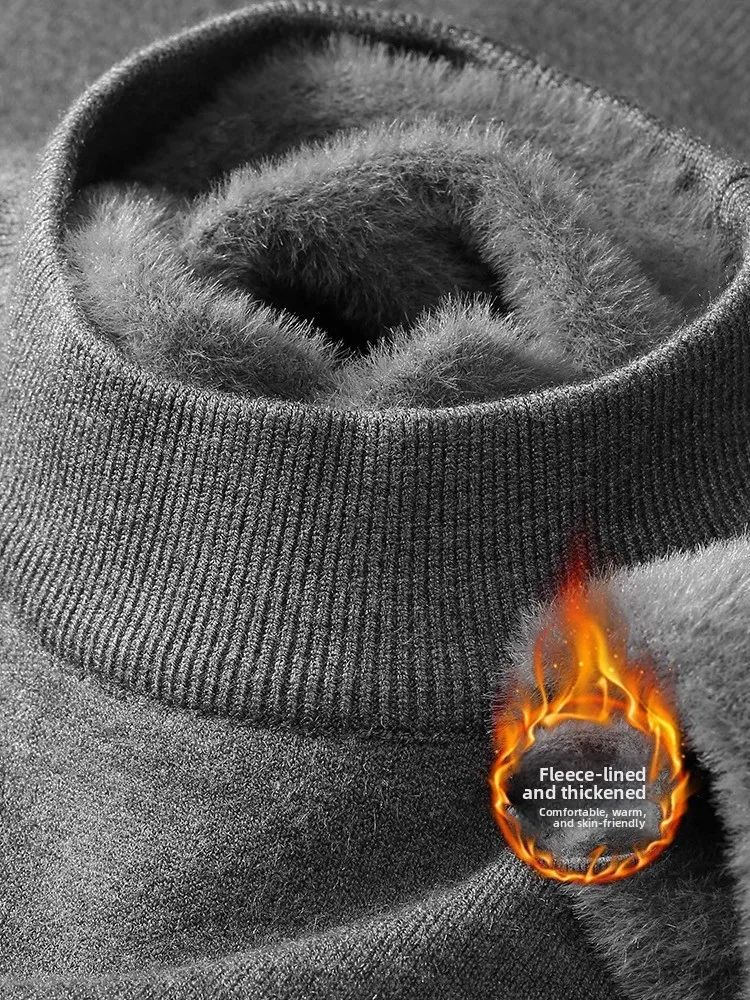 

Men's Fce Lined f High Ne Knitwear Casual Sle Loose Fit Warm Inner irt Bla Polyester Fiber Long Sve