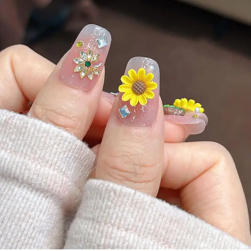 3D Sunflower Nail Art Embellishments for Bright Summer Manicure Designs