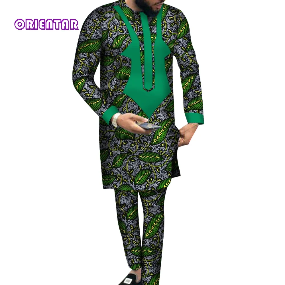 Men Outfit African Clothes for Men Long Sleeve Dashiki Shirt and Pants 2 Pieces Set African Print Clothing Men Suits WYN540