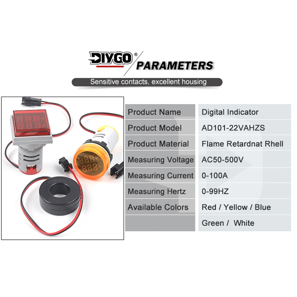 Led-voltmeter Digitaal AC 220 Mini-display 1-100A 60-500V Digitale voltmeter Ampèremeter Frequentie-spanningsmeter Voltammeter-indicator