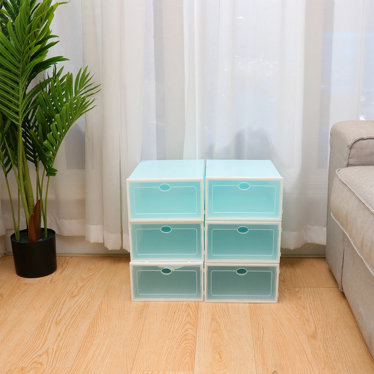 

6pcs Thicken Shoes Storage Box Transparent Stackable Shoe Organizer Closet Rack Endurable Shoe Box For Home Office