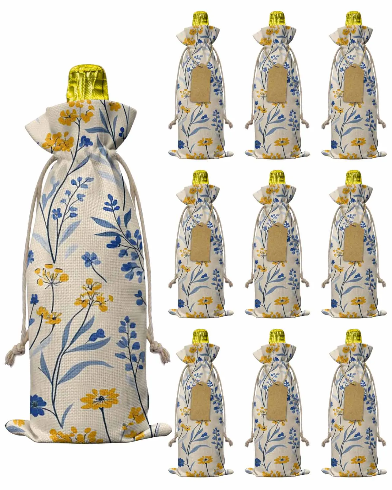 

10pcs Wine Bottle Covers Modernism Daisy Flower Plant Wine Holder Carrier Packaging Bag Wedding Party Decor Gift