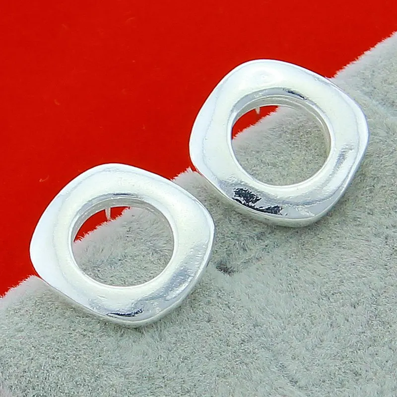 

925 Sterling Silver Square Round Stud Earring For Women Wedding Engagement Fashion Charm Party Jewelry