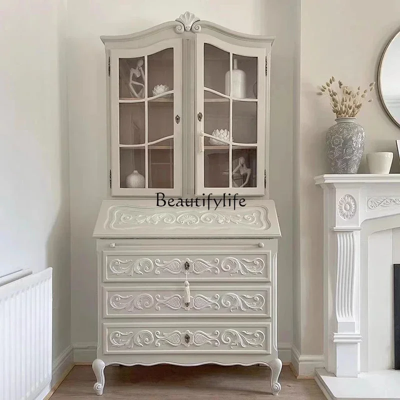 

yj21 Retro Chest of Drawers Desk Flip Writing Dressing Multifunctional Solid Wood Carved Display Cabinet