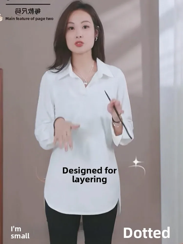 Top da donna in chiffon con colletto elegante, ampio, versatile, colore lungo, alla moda, casual, per donna