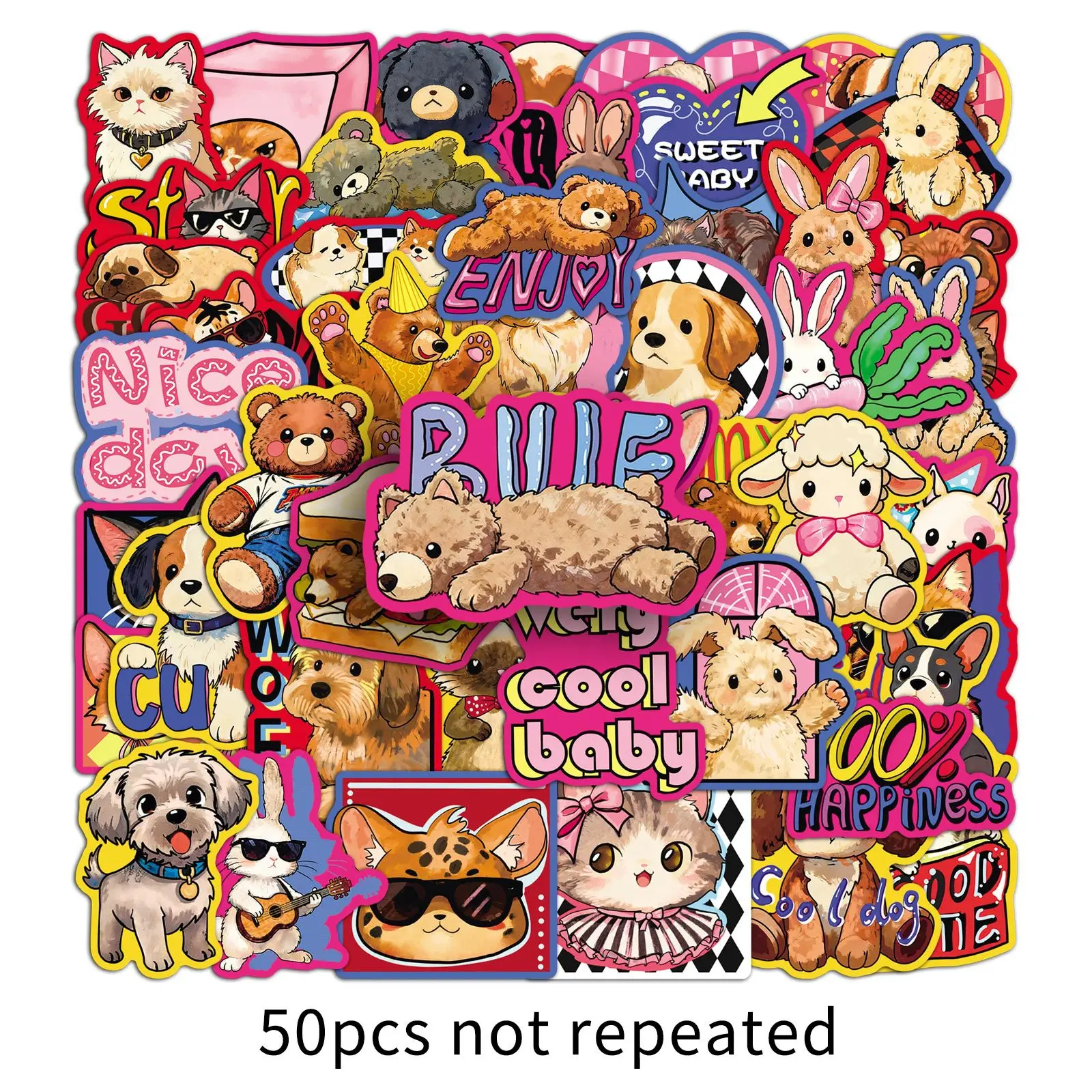 

10/50PCS Cartoon Aanimal Stickers Retro Cute Pets Graffiti Decorative Thermos Cup Waterproof Storage Box Toy Stickers