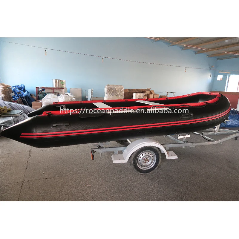 CE Large Popular Black And Red Color Durable V Shape Bottom Aluminum Floor Rubber Inflatable Boat With Canopy SFB-500