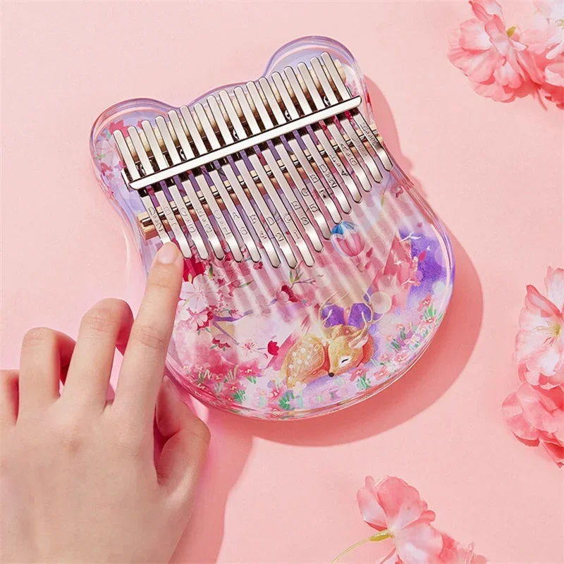 Kalimba 17 Key 21-key Thumb Piano Acrylic Crystal Epoxy Resin Finger Piano Musical Instrument Cat Ocean Whale With Tuner Bag