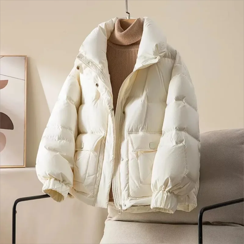 Giacca invernale con colletto alla coreana parka coreano da donna cappotto imbottito in cotone sciolto cappotti caldi addensati