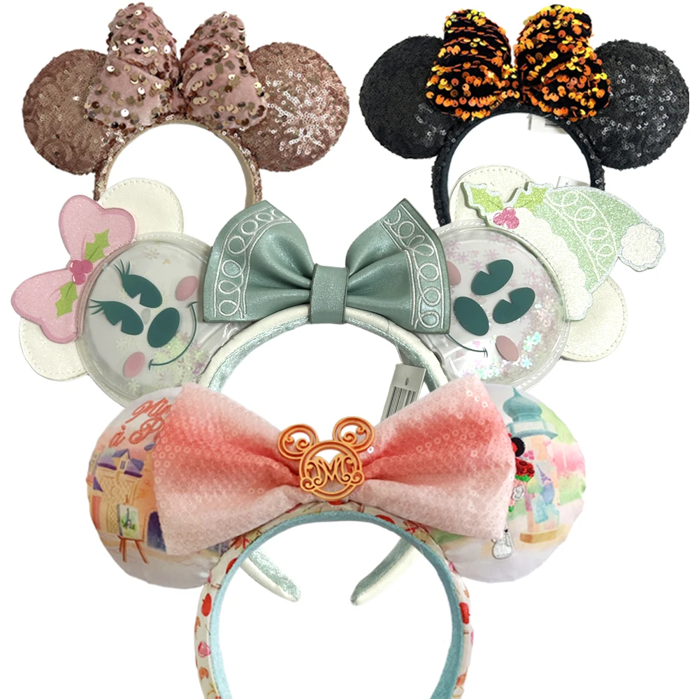 Disney Santa Claus Minnie Mouse Ear Headband with Large Sequin Solid Color Hairbands for Girls Christmas Halloween Cosplay Party