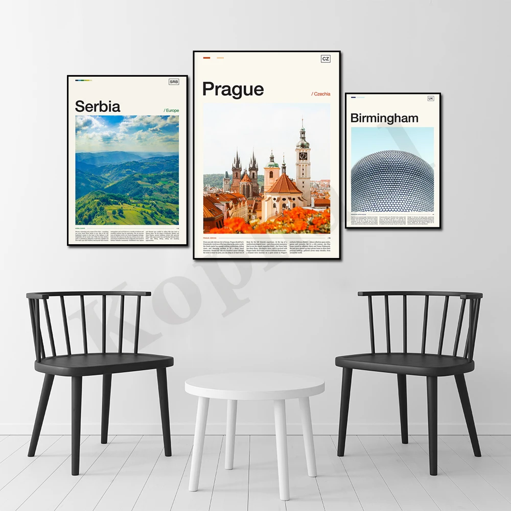 Birmingham Dublin Ireland Athens Spain Prague Edinburgh Santorini Croatia Serbia Turin. City Travel Scenery. Home Decor Poster