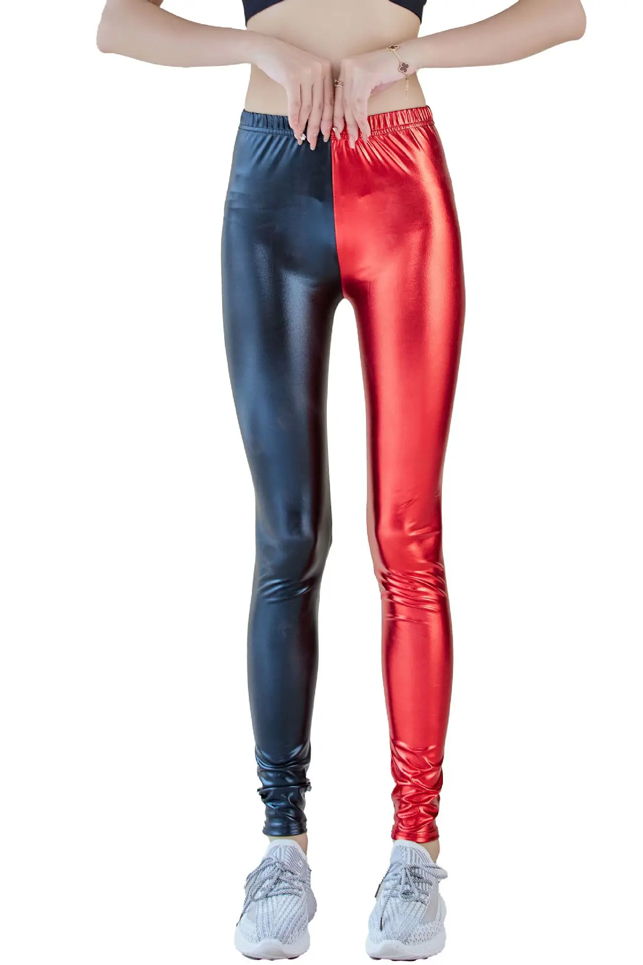 Leggings de cuero sintético para mujer, pantalones ajustados de fiesta, Color metálico, Sexy