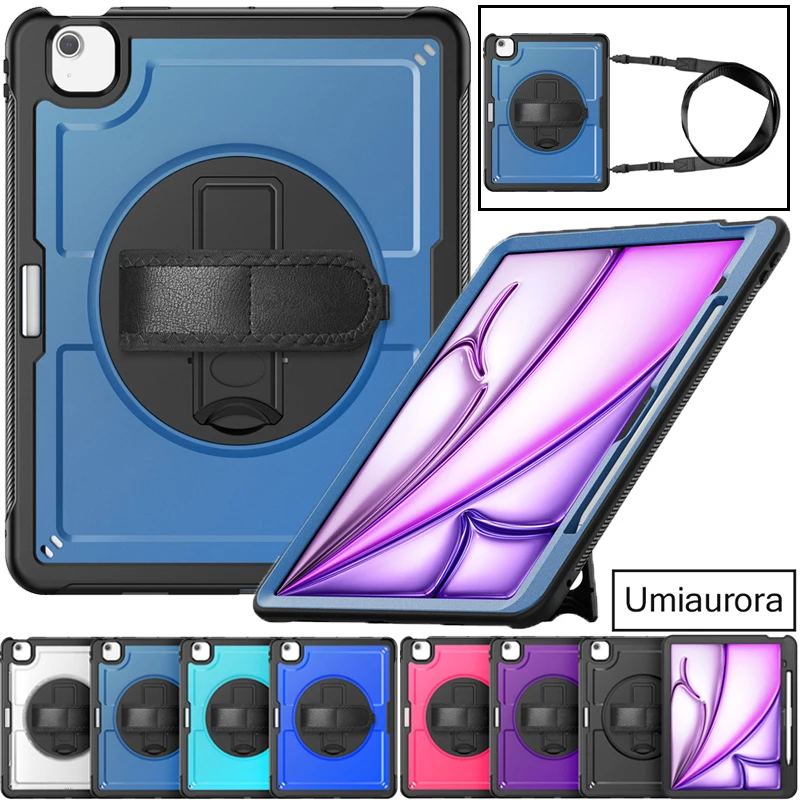 

Для iPad Air 4 5 10,9 Mini 8,3 дюйма A17 Pro 11 12,9 13 дюймов M2 M3 M4 M5 Плечевой ремень Подставка для планшета Противоударный Armor Funda