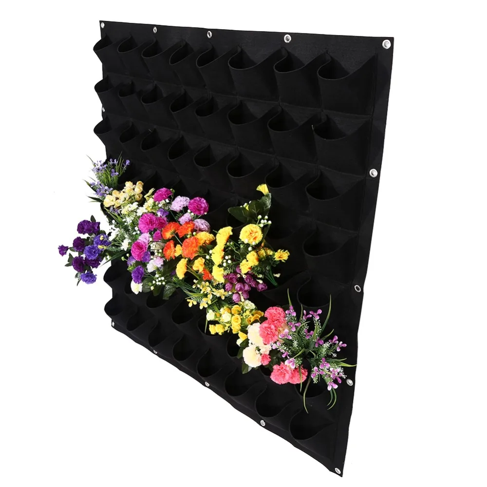 64 Pockets Plant Grow Bag 100*100cm Degradable Grow Bag Breathable Reusable Wall Hanging Plant Bag Flower and Vegetable Planting