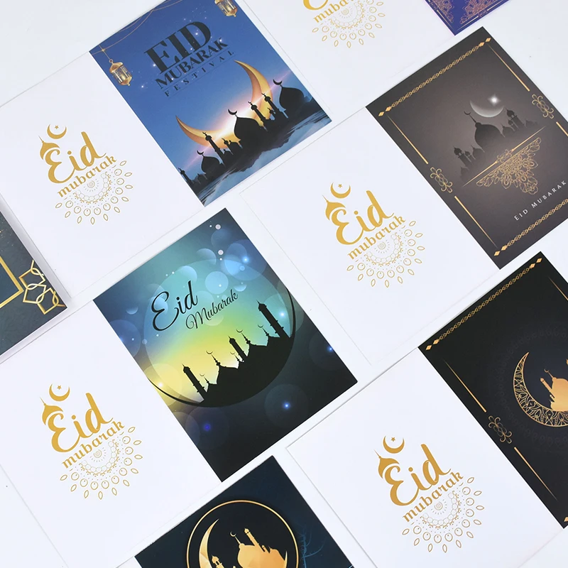 5 Stuks Eid Al-Fitr Wenskaart Ramadan Kaarten Zwart Goud Moslim Zegen Kaart Gift Card Voor Diy Eid Mubarak party Decor