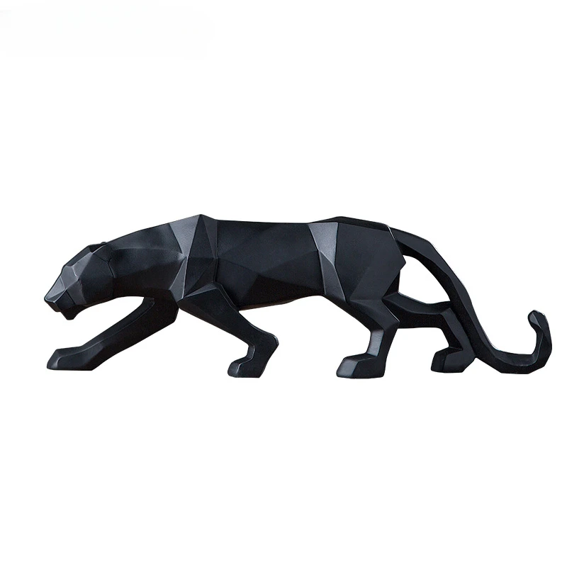 Large Size Panther Statue Animal Figurine Abstract Geometric Style Resin Leopard Sculpture Home Office Desktop Decoration Crafts