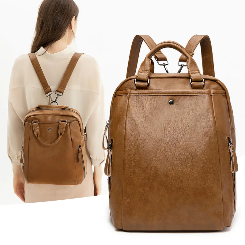 Fashionable large capacity minimalist computer bag versatile business women's soft leather backpack