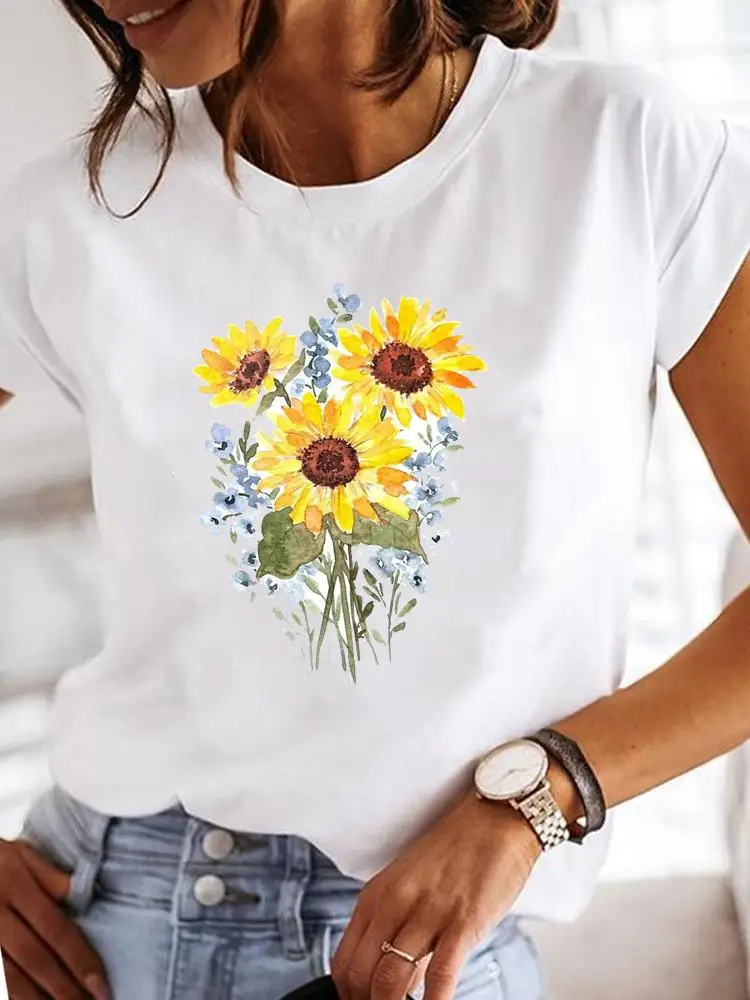 Summer T Floral 90s Style New Cute Clothing Print Fashion Casual T-shirts Short Sleeve Clothes Ladies Women Female Graphic Tee