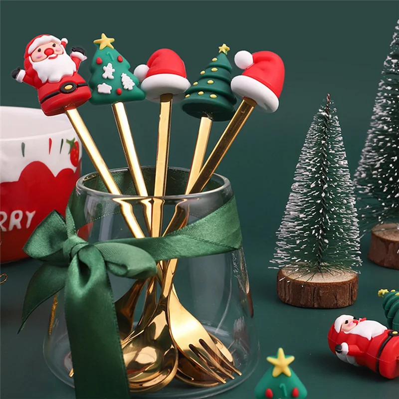 A19F-Christmas Set Gift Tableware Spoon & Fork Set Dessert Spoon Fruit Fork Coffee Spoon Tableware Set