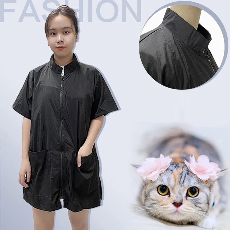 M-3XL 방수 작업복 애완 동물 미용사 유니폼 개 미용사 의류 비 스틱 헤어 애완 동물 가게 애완 동물 청소 관리 자켓