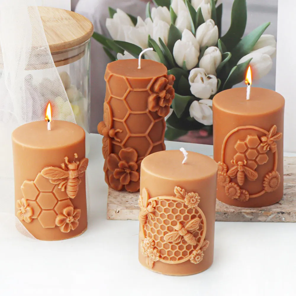 Waben zylinder Kerze machen Geometrie Relief Insekt Bienen seife Gips Silikon formen Blume Bienenstock Säule Schokolade Eiszapfen
