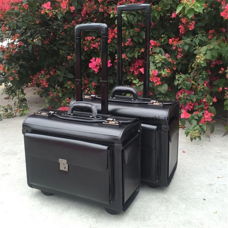 Carrylove 19" Zoll echtes Rindsleder Airline Pilot Trolley Gepäck Kabinenkoffer Reisetasche für Unternehmen