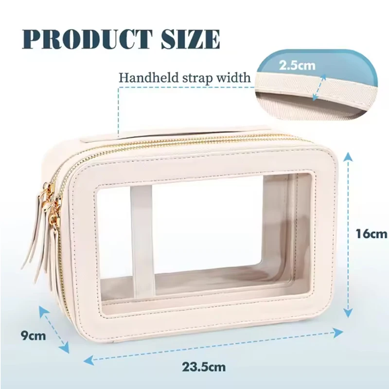 New high-value transparent dry wet separation wash bag fashionable PU splicing PVC handheld high-end makeup bag home storage bag