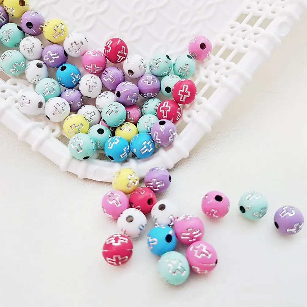 

100 Pcs Cross Beads 10mm White Edge Round Spacer Beads for Bracelets Rosary Making Jewelry Charms Mixed Colors diy pendant