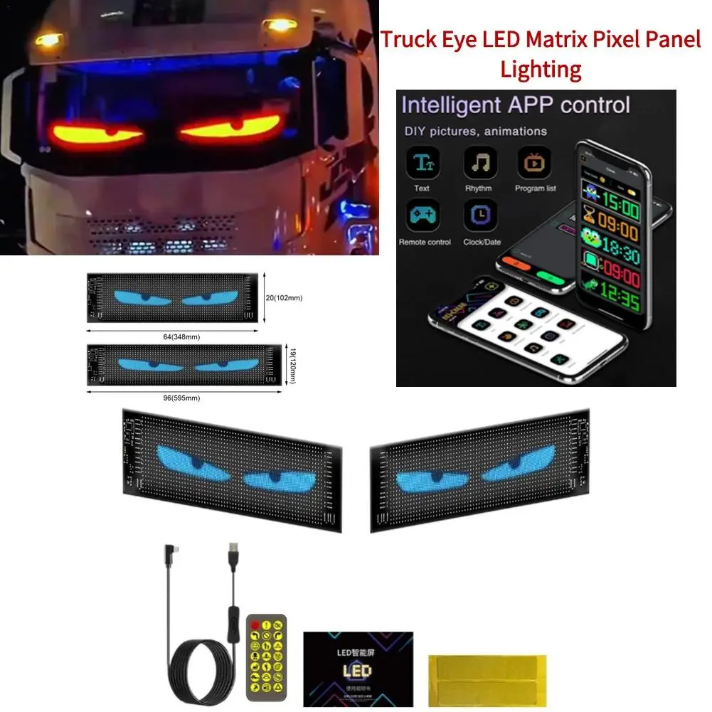 

Truck Windshield Remote Control Flexible LED Eye Animation Display Smart Scrolling Custom Text Pattern Programmable Display