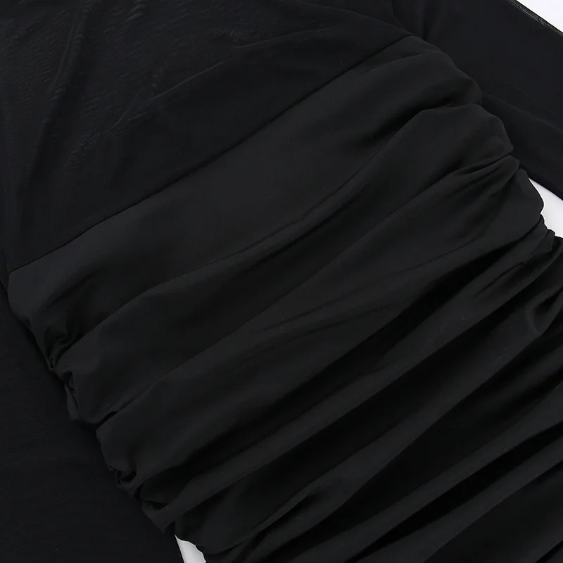 Sehen Durch Schwarz, Figurbetontes Kleid Für Frauen Kleidung Schlank Sexy Streetwear Langarm Vestidos De Mujer Patchwork Mode Outfits – Detail 16