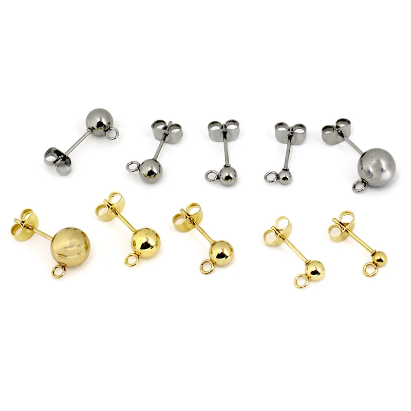 20Pcs Stainless Steel 3 4 5 6mm Round Ball Earrings Stud Post with Earring Back Stoppers Fit Women DIY Earring Jewelry Making