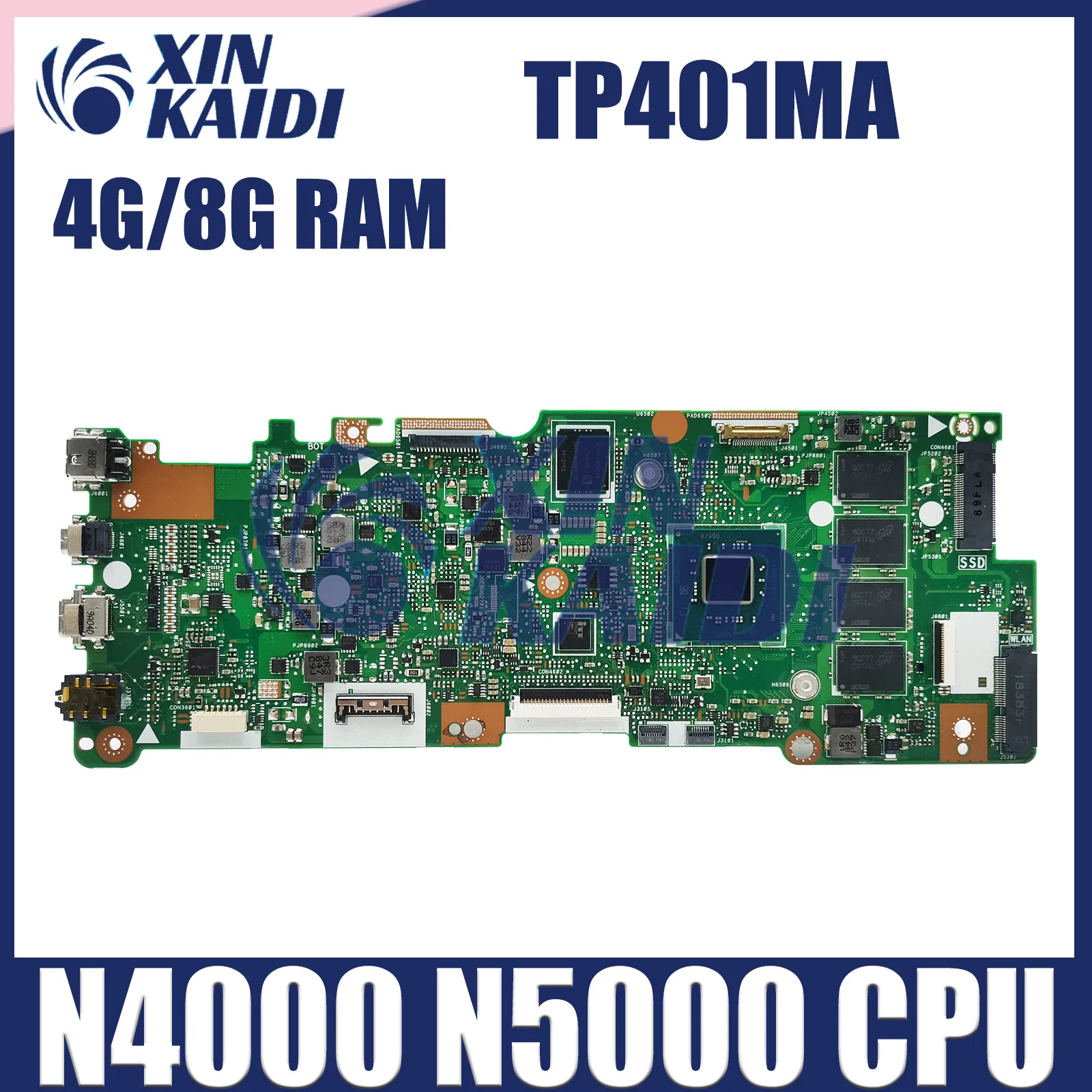 Placa-mãe do portátil para ASUS, TP401MAS, TP401MAR, TP401MARB, TP401M, J401MA, RAM 64G, 128G, CPU N4000, N5000, 4GB