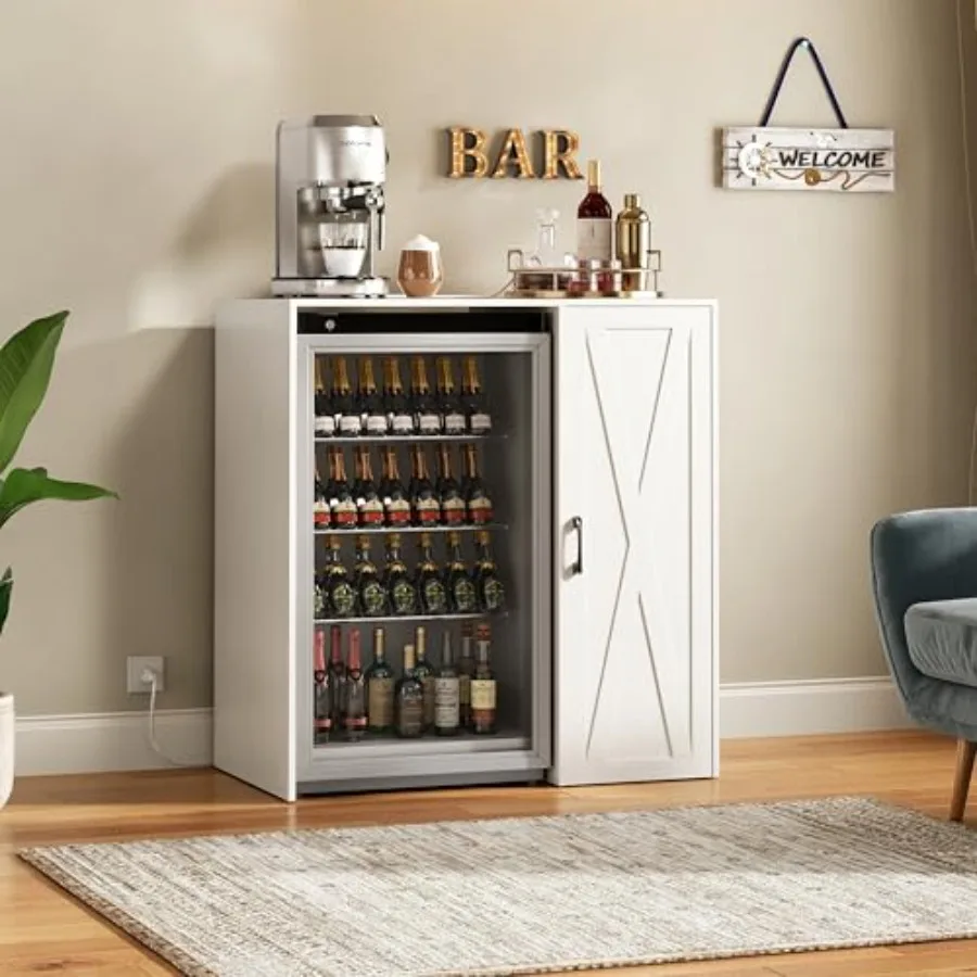 Mini Refrigerador con Gabinete de Almacenamiento, Gabinete para Cafetera Blanco, Organizador de 3 Niveles con Tomacorriente, Capacidad para 24 Botellas de Vino, para Cocina o Comedor