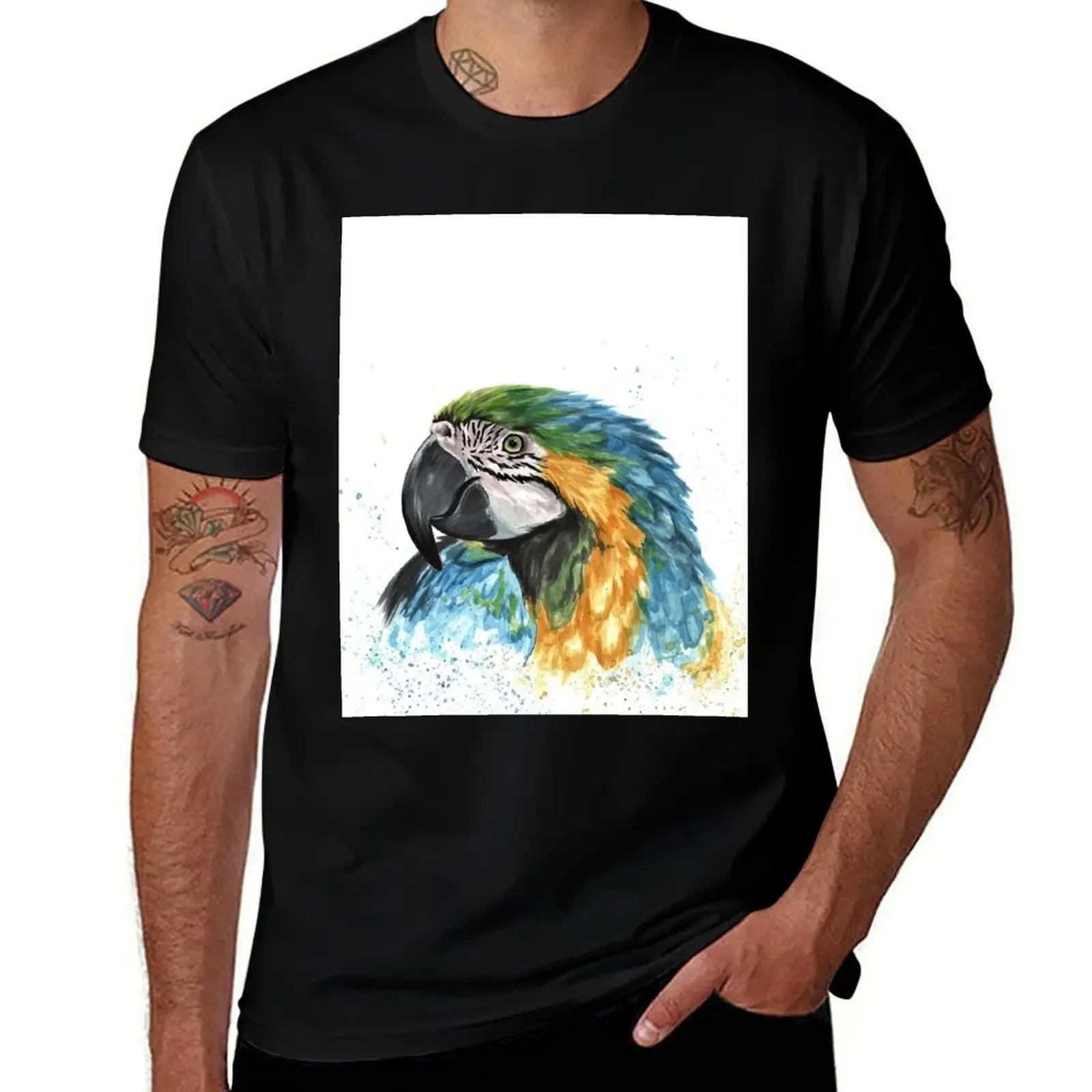 Blue macaw T-Shirt man clothes croswit shirt man cute tops Short sleeve tee men