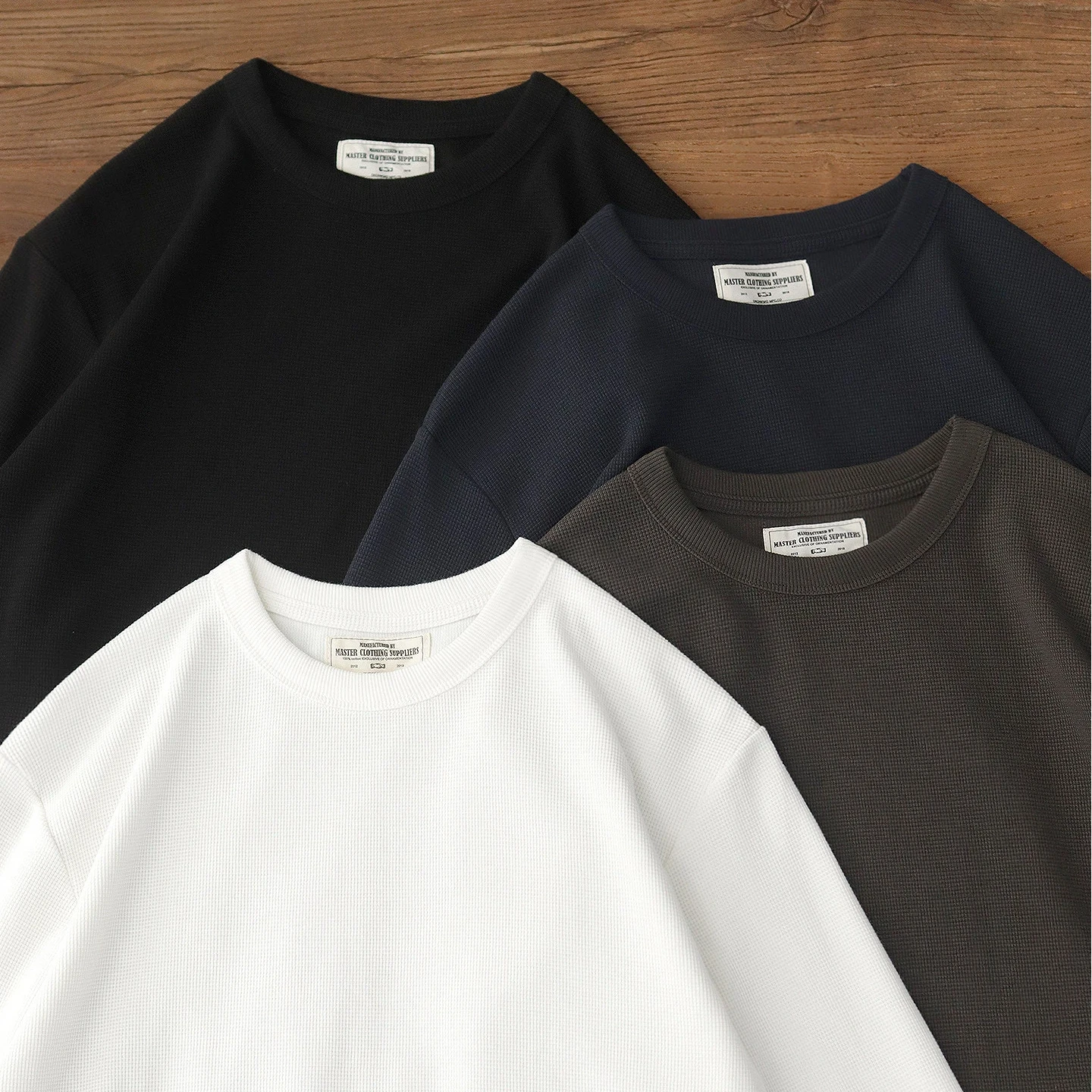 100% cotton American retro waffle long-sleeved men's T-shirt casual knitted bottoming shirt