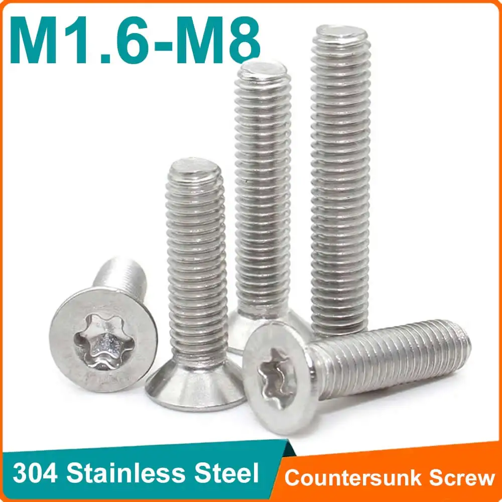 10pcs 304 A2-70 stainless steel M1.6 M2 M2.5 M3 M4 M5 M6 M8 Six-Lobe Torx Flat Countersunk Head Screw Bolt GB2673