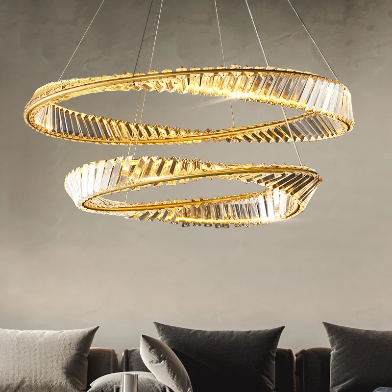 All-copper Crystal Circle Chandelier Simple Elegant Living Room Bedroom Designer's Creative Home Art Dining Room Pendant Lamp
