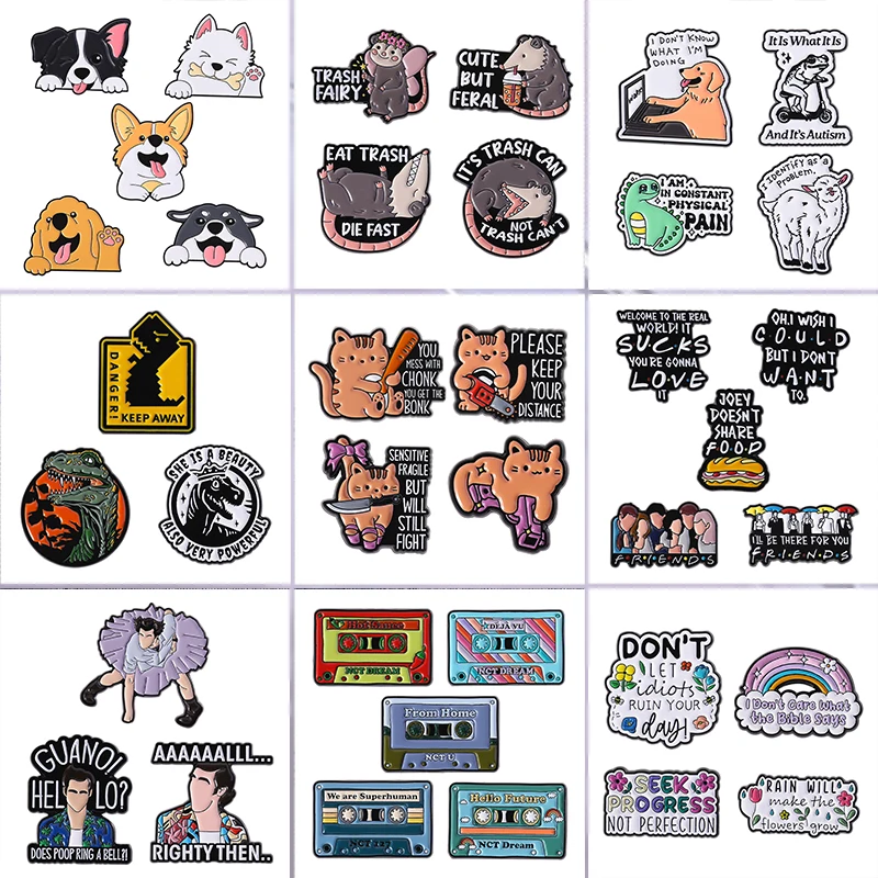 3-5Pcs/Set Screaming Opossum Cartoon Dog Cat Enamel Pins Comedy Movies Role TV SHOW Brooch Lapel Badge Jewelry Gift for Friends