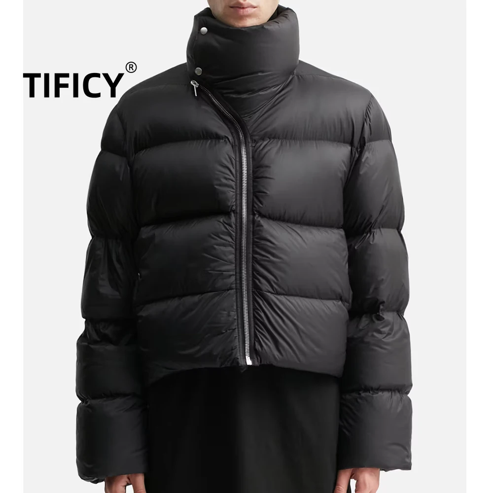 

Высокоэластичный темный куртка на гусином пуху RO, мужская куртка с воротником-стойкой и диагональной молнией, новая минималистичная куртка на гусином пуху в стиле ретро